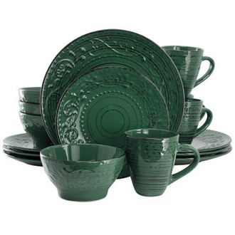 Elama Malibu Sea Glass 16-Piece Dinnerware Set in Dark Green at Nordstrom