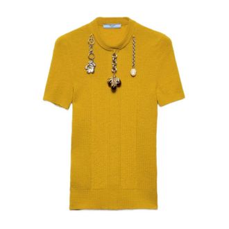 Prada Jumpers - female - Prada - Round-neck Knitwear - Yellow - M - Knitwear