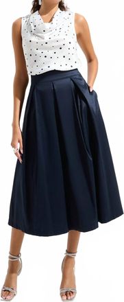 Joseph Ribkoff Stretch Taffeta Flared Skirt With Box Pleats In Midnight Blue
