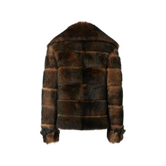 Fendi Buckle-Collar Lamb Fur Jacket - Brown
