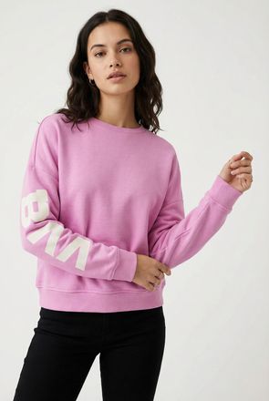 Only Sweatshirt ONLY ONLSWEAT L/S BACK/SLEEVE PRINT SWT NOOS, Damen, Gr. L, pink (fuchsia pink detail:birch florida print), Sweatware, Obermaterial: 60% Ba