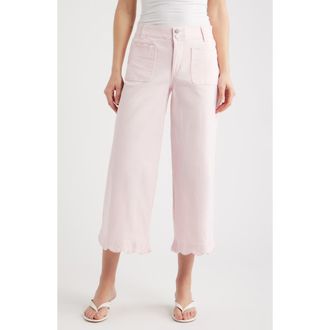 Wit & Wisdom Scallop Patch Pocket High Waist Crop Wide Leg Twill Pants in Ballet Pink at Nordstrom, Size 14