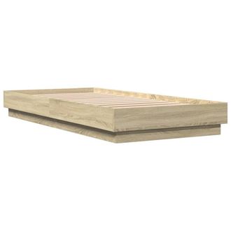 Berkfield Home Durable Bed Frame without Mattress with LED Lights Sonoma Oak 90x in Light Tan