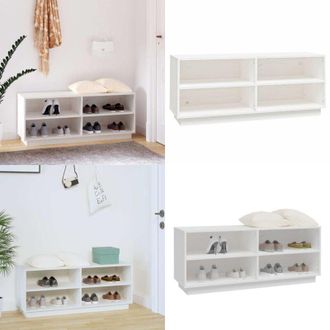 vidaXL Scarpiera Bianca 110x34x45 cm in Legno Massello di Pino - Scarpiera da interno - Scarpiera in pino