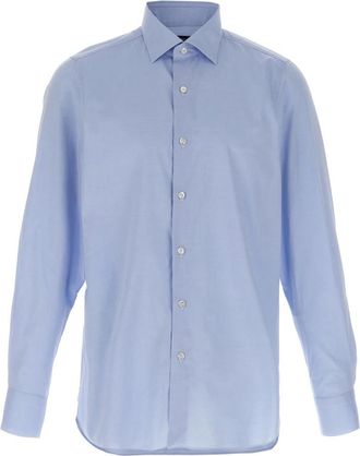 Finamore Napoli Shirt - Heren - Zakelijke Overhemden - Blauw - 5XL - Katoen - Overhemden