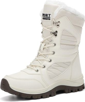 Generic Womens Winter Waterproof Snow Boots Mid-Calf Winter Shoes Warm Faux Fur Lining Boots Outdoor Travel Ankle Boots(White,4.5 UK)