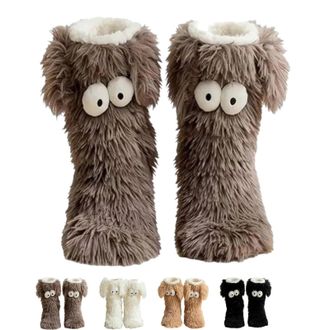 Generic Slipper, Womens Fuzzy Warm Non-Slip Slipper Socks with Cute Big-Eyes Design for Winter Home Wear (Gray)
