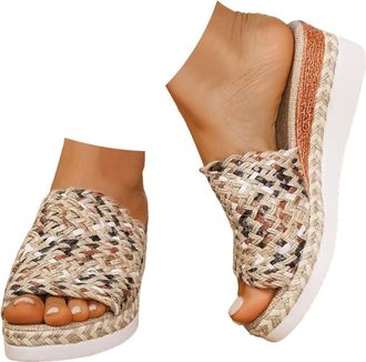 Generic Wedge Sandals for Women,2026 New Womens Orthopedic Wedge Sandals,Multicolor Platform Espadrille Sandal,Woven High Heels Open Toe Espadrilles Wedges Bo