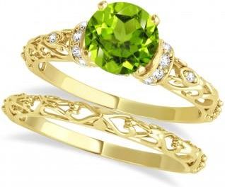 Allurez Peridot & Diamond Antique Style Bridal Set 18k Yellow Gold (0.87ct)