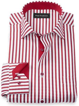 Paul Fredrick Comfort Stretch Non-iron Heart Dress Shirt With Contrast Trim in White/red at Nordstrom, Size 16.5 - 33