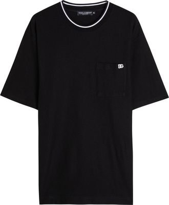 Dolce & Gabbana Logo-embroidered Piqué Cotton T-shirt - Black - 52 (IT52 / XL)