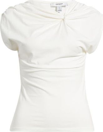 Topshop Knot Detail Ruched Stretch Cotton Top in White at Nordstrom, Size X-Small P
