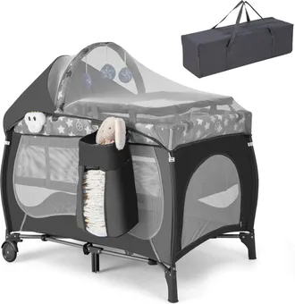 Costway Costway - 5 In 1 Lettino Da Campeggio Pieghevole, Culla Neonato Da Viaggio Con Fasciatoio Materasso E Zanzariera, Box Bambini Portatile Con Borsa, Dal