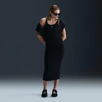 Nike Womens Nike Sportswear Chill Knit Tight Mini-Rib Tank Top Dress in Black | HJ0710-010