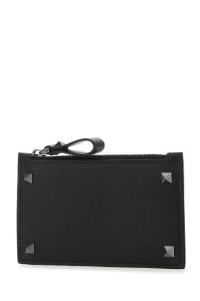 Valentino Garavani Mens Black Leather Rockstud Card Holder 0no Portafogli Wallet