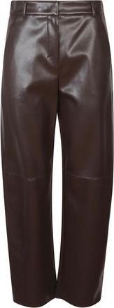 Max Mara Faux-leather broek - Dames - Wijde Broeken - Bruin - L - Leer - Broeken