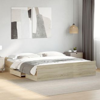 vidaXL Cama Con Cajones Madera Ingenier&iacute;a Roble Sonoma 200x200 Cm Vidaxl