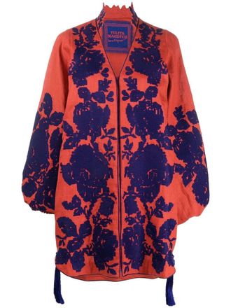 Yuliya Magdych floral-jacquard linen minidress - women - Linen/Flax - S - Blue