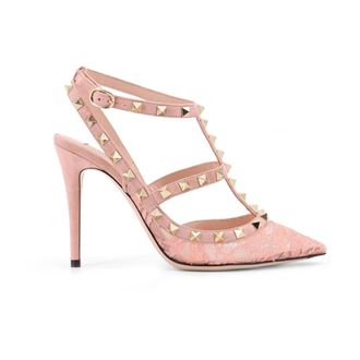 Valentino Garavani Pumps, female, Pink, Size: 8 1/2 US Rockstud Lace Pump with Straps 100 mm