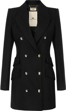 Elisabetta Franchi Jassen, Dames, Zwart, XS, Leer, Jas in dubbellaags cr&ecirc;pe stof