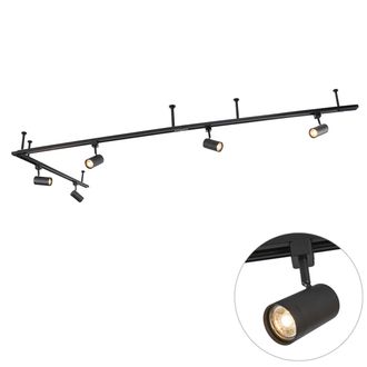QAZQA Moderno Sistema De Iluminaci&oacute;n De Riel Colgante Moderno Con 5 Focos Negros Monof&aacute;sicos - Iconic Jeana Pl&aacute;stico Alargada /redonda Adecuado Para Led Max