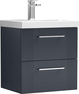 Nuie Nuie Deco Satin Soft Black 500mm Wall Hung 2 Drawer Vanity Unit and Mid Edge Ceramic Basin - DPF1492A