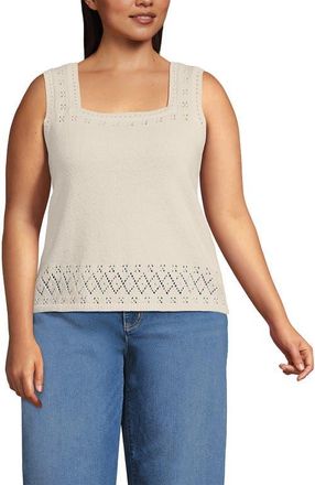 Lands End Pointelle Square Neck Tank Sweater in Ivory Latte at Nordstrom, Size 2X