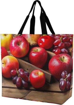 Generic Fruits On Wood Carry Bag Portable Shopping Bag Foldable Handbags For Work Ladies College