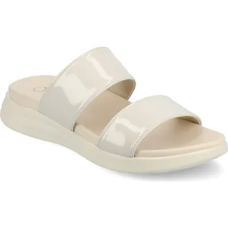 Journee Collection Janis Wedge Slide Sandal in Patent/bone at Nordstrom Rack, Size 6.5