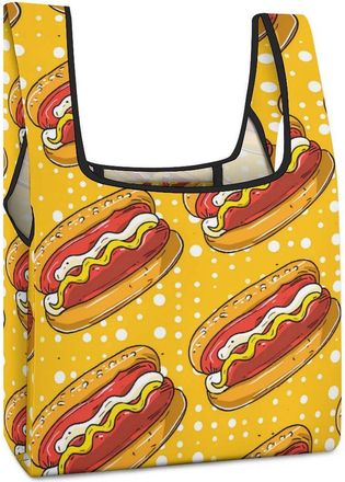 Generic Hotdog Pattern Shopping Bag Reusable Grocery Tote Bag Foldable Handbag for Travel Picnic