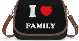 Generic I Love My Family Crossbody Bag Womens Handbag PU Message Bags Shoulder Purse with Adjustable Strap