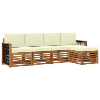 vidaXL Conjunto De Sof&aacute;s De Exterior Con Coj&iacute;n 5 Pcs Natural Y Crema Vidaxl