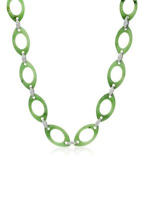 Fred Leighton Green Nephrite & Diamond Openwork Long Necklace in White Gold at Nordstrom, Size 29