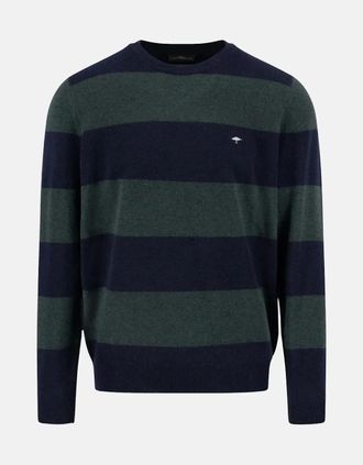 Fynch-Hatton Mens Block Stripe Merino Wool Cashmere Crewneck Knit Navy - Blue - Size: 44