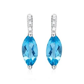 Unique 14K Wei&szlig;gold Ohrstecker Blautopas 6 Diamanten