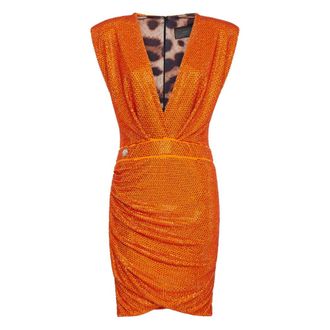 Philipp Plein Cocktailjurk - Dames - Feestkleedjes - Oranje - S - Polyester - Kleedjes
