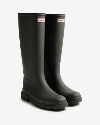 Hunter Downpour Tall Rubber WoMens Olive Wellington Boots - Green - Size UK 3