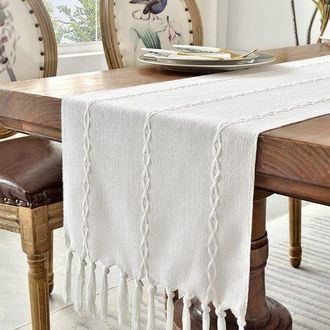 No Brand Allecto - Camino De Mesa - Algod&oacute;n Y Lino - Blanco - Apto Para Cenas - 120 Cm - Para Uso Diario - Estilo R&uacute;stico