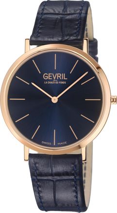 Gevril Group Mens Five Points18K Collection,18K Rose Gold Case, Blue Dial, Handmade Italian Leather Strap. - One Size