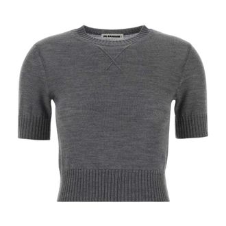 Jil Sander Round-neck Knitwear, female, Gray, Size: XS Round-Neck Wool Sweater