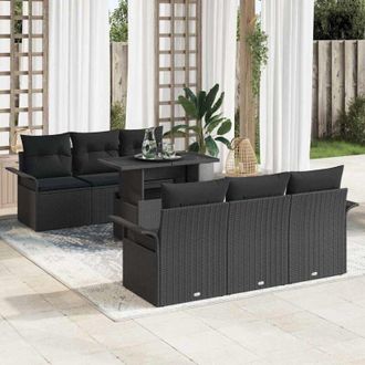vidaXL Vidaxl - Conjunto De Sof&aacute; De Jard&iacute;n Con Coj&iacute;n 7 Pcs Negro Polirat&aacute;n