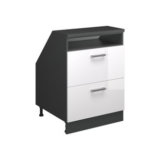 Vicco Armario De Cocina Para Techo Inclinado R-line, Blanco Alto Brillo, 60 Cm Con 2 Cajones, Carcasa 60 Cm De Profundidad, Vicco