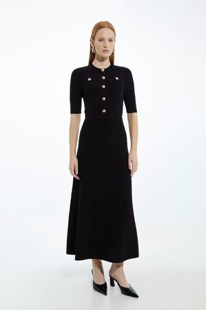 Karen Millen Rib Knit Military Trim Maxi Dress in Black at Nordstrom, Size X-Small