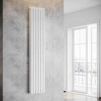 Sonni Sonni - Radiador De Vertical Blanco Ovalado Radiador Centro Conexi&oacute;n Doble Capa 1800x357mm