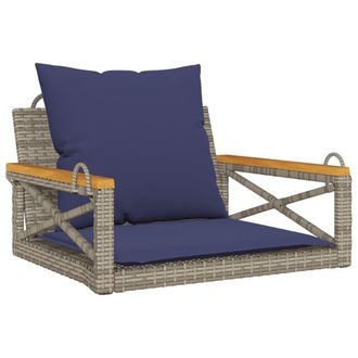 vidaXL Banco Columpio Con Cojines Rat&aacute;n Sint&eacute;tico Gris 63x62x40 Cm Vidaxl
