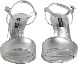 Dolce & Gabbana Silver Leather DG Heels Keira Sandals Womens Shoes (Pre-Owned)