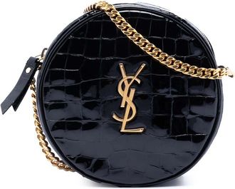 Saint Laurent Pre-owned Saint Laurent Croc Embossed Patent Round Vinyle Camera Bag PTR629458A.0720