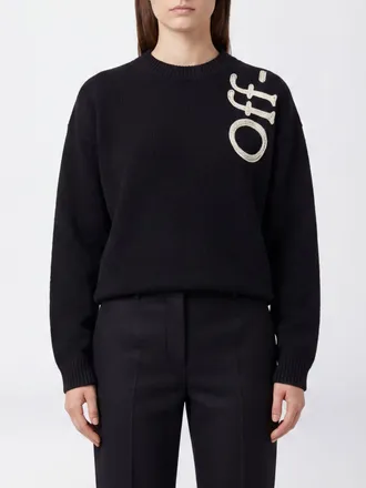Off-white Maglia girocollo in misto lana con logo intarsiato a contrasto