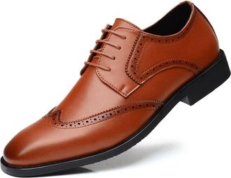 Generic Dress Oxford Formal Shoes for Men Lace Up Derby Shoes Square Toe Wing Tip PU Leather Block Heel Rubber Sole Non Slip Classic(Brown)
