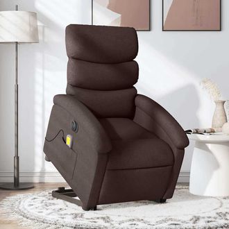 vidaXL Sill&oacute;n Masaje El&eacute;ctrico Reclinable Elevable Tela Marr&oacute;n Oscuro Vidaxl